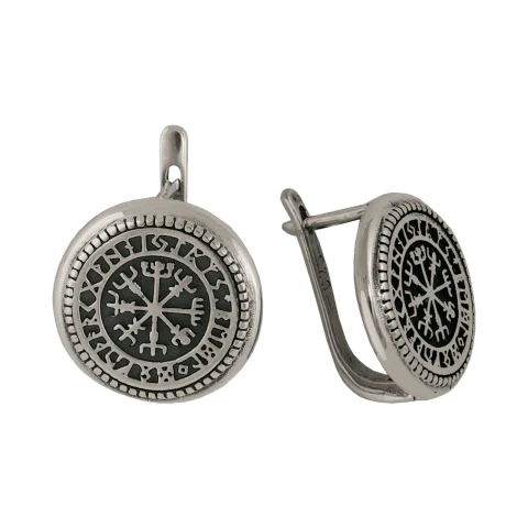 Cercei de argint pentru damă „Busola vikingă” - Vegvisir